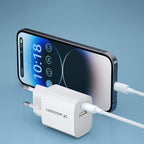 Wozinsky WGWCW USB-A USB-C 20W sieninis įkroviklis, baltas