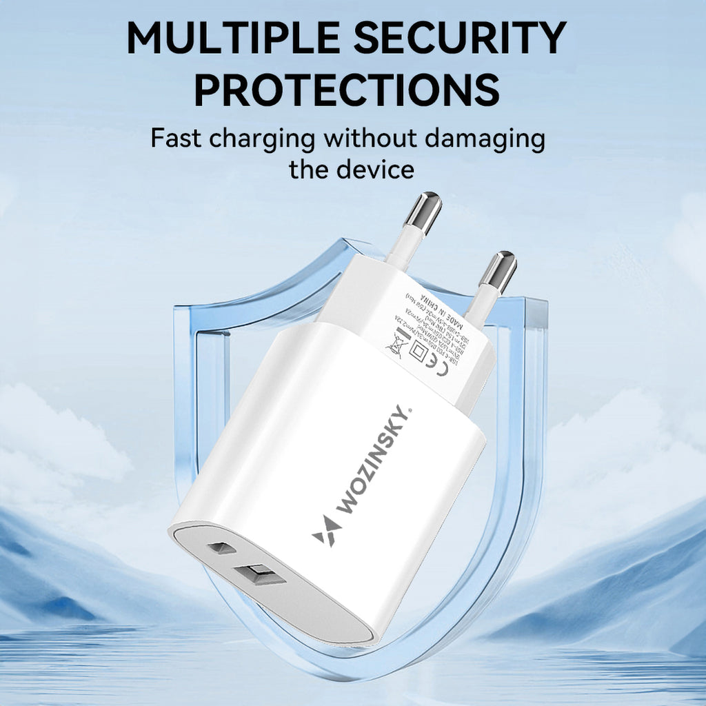 Wozinsky WGWCW USB-A USB-C 20W sieninis įkroviklis, baltas