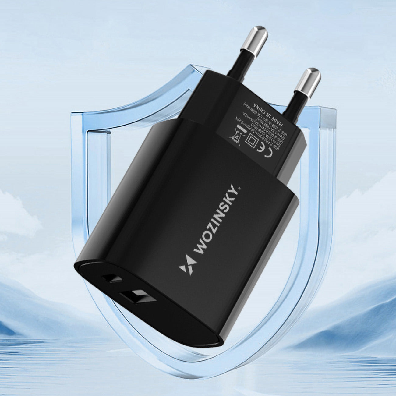 Wozinsky WGWCB USB-A USB-C 20W sieninis įkroviklis, juodas