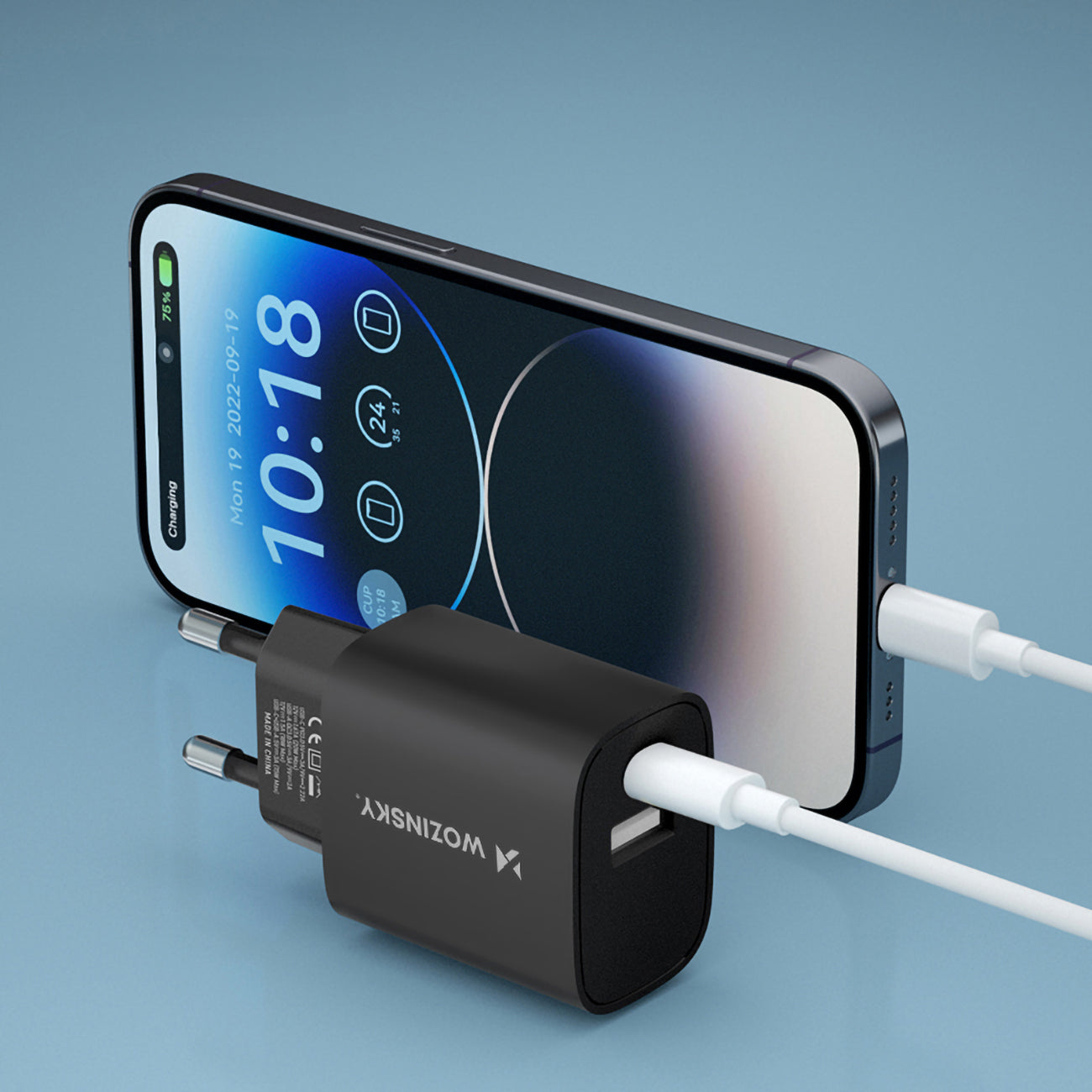 Wozinsky WGWCB USB-A USB-C 20W sieninis įkroviklis, juodas