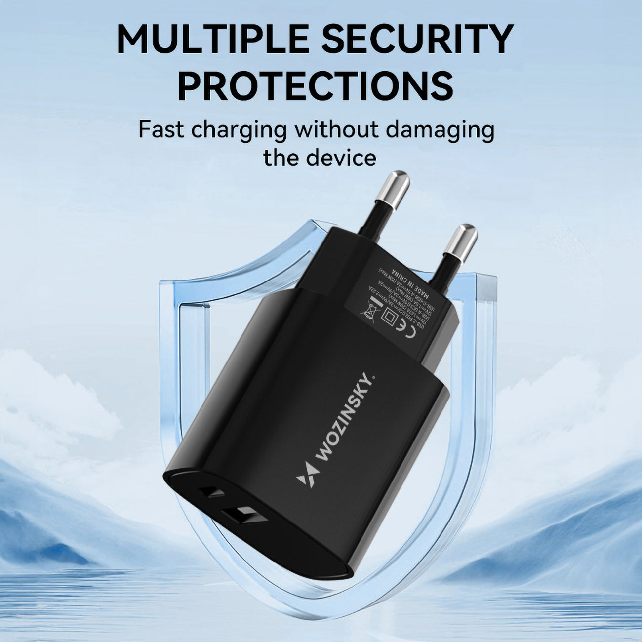 Wozinsky WGWCB USB-A USB-C 20W sieninis įkroviklis, juodas