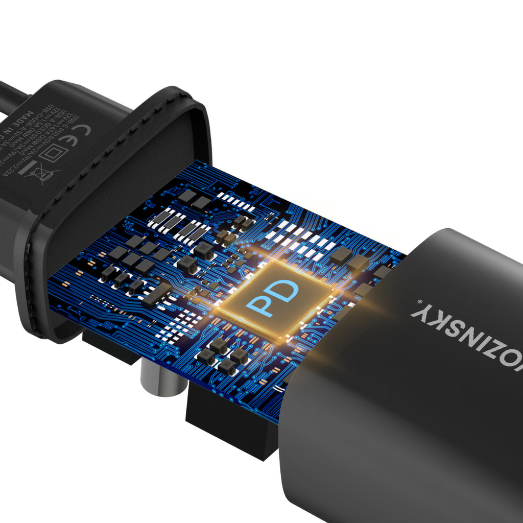 Wozinsky WGWCB USB-A USB-C 20W sieninis įkroviklis, juodas