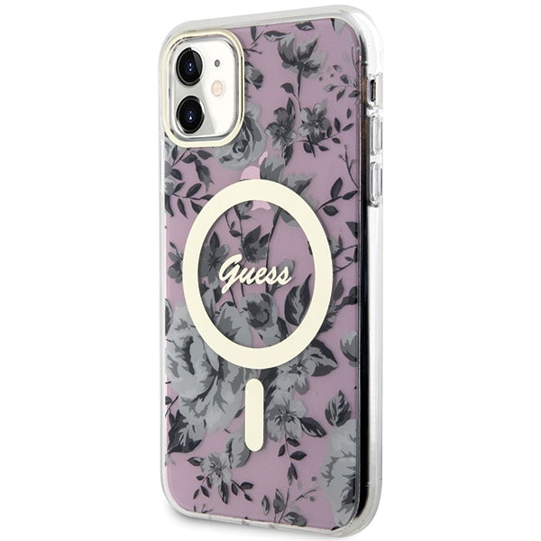 Guess MagSafe dėklas iPhone 11/XR – rožinis, gėlės -- iPhone 11