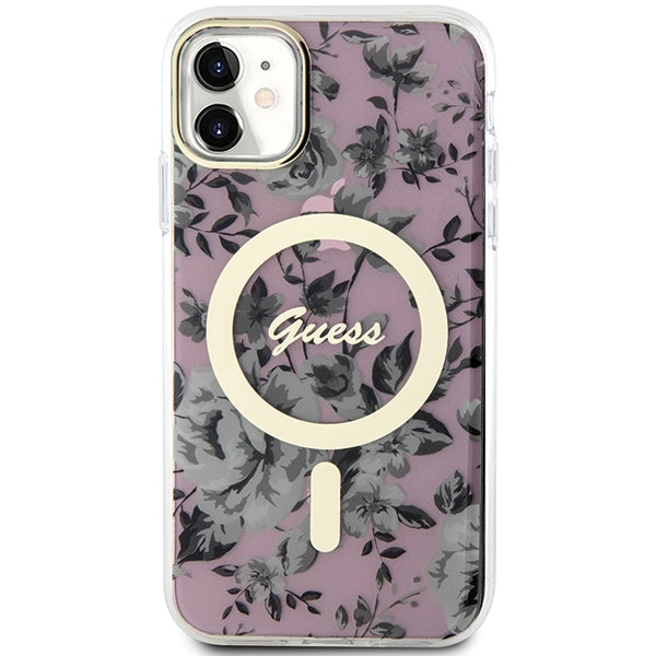 Guess MagSafe dėklas iPhone 11/XR – rožinis, gėlės -- iPhone 11