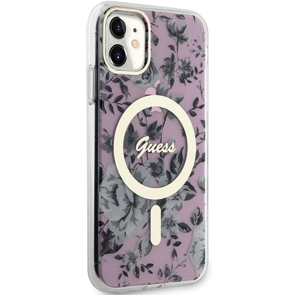 Guess MagSafe dėklas iPhone 11/XR – rožinis, gėlės -- iPhone 11