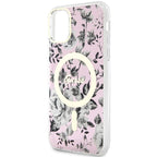 Guess MagSafe dėklas iPhone 11/XR – rožinis, gėlės -- iPhone 11
