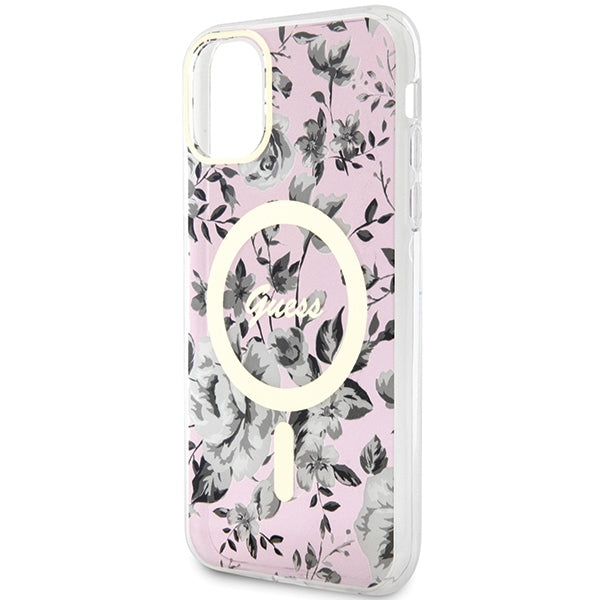 Guess MagSafe dėklas iPhone 11/XR – rožinis, gėlės -- iPhone 11