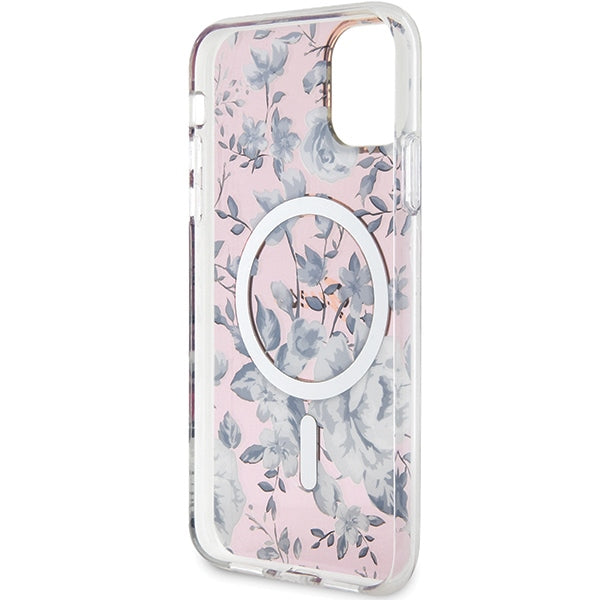 Guess MagSafe dėklas iPhone 11/XR – rožinis, gėlės -- iPhone 11