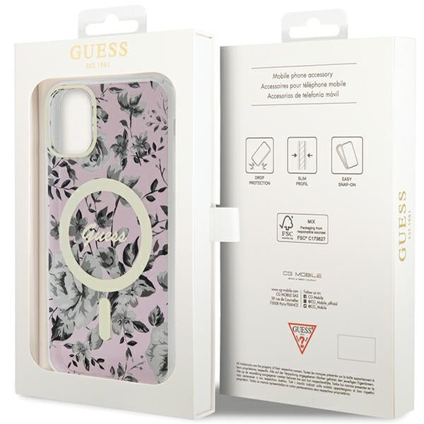 Guess MagSafe dėklas iPhone 11/XR – rožinis, gėlės -- iPhone 11