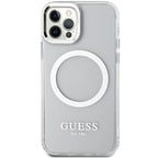 Guess Metal Outline MagSafe dėklas iPhone 12/12 Pro – sidabrinis -- iPhone 12