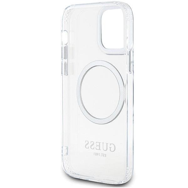 Guess Metal Outline MagSafe dėklas iPhone 12/12 Pro – sidabrinis -- iPhone 12