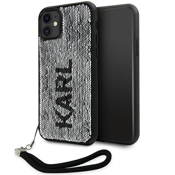 Karl Lagerfeld blizgučių dėklas iPhone 11/XR – juodas/sidabrinis -- iPhone 11