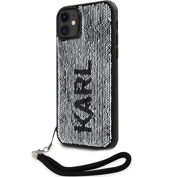 Karl Lagerfeld blizgučių dėklas iPhone 11/XR – juodas/sidabrinis -- iPhone 11