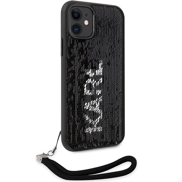 Karl Lagerfeld blizgučių dėklas iPhone 11/XR – juodas/sidabrinis -- iPhone 11