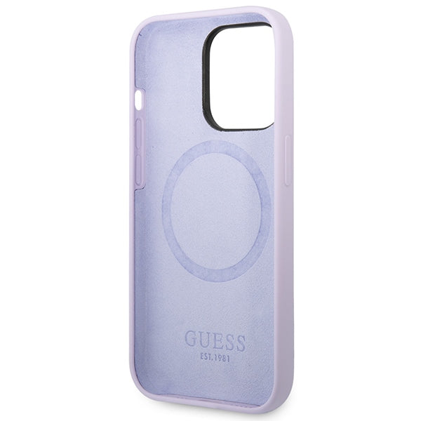 Guess MagSafe dėklas iPhone 14 Pro – violetinis