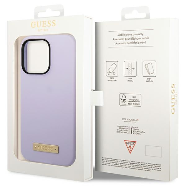 Guess MagSafe dėklas iPhone 14 Pro – violetinis