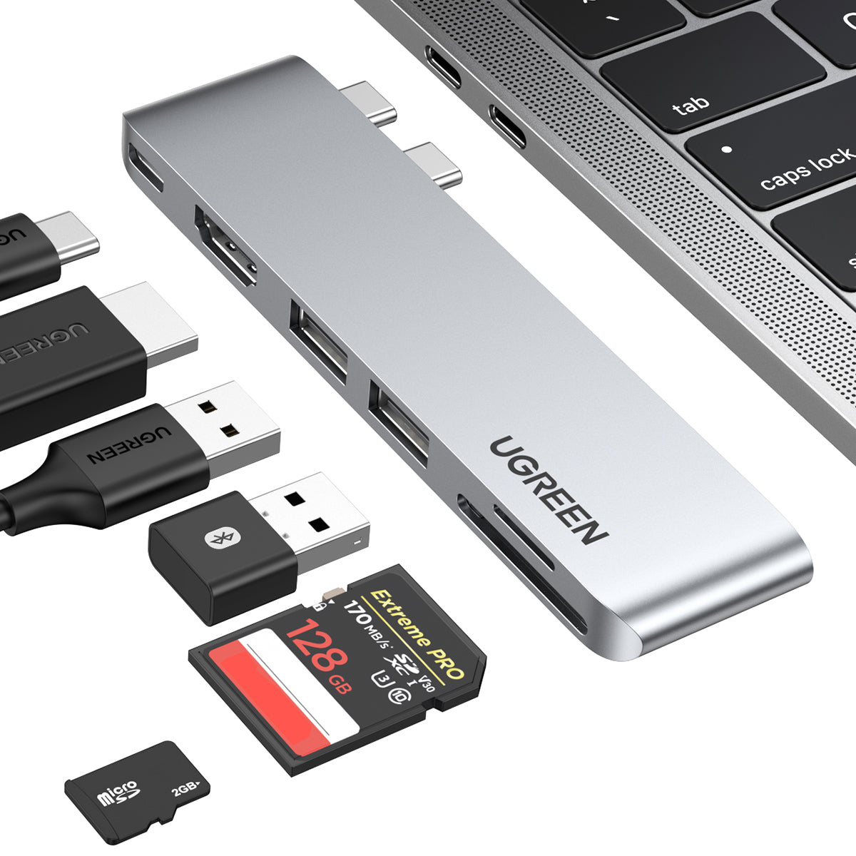 HUB Ugreen CM380 2xUSB-C - HDMI/2xUSB 3.0/SD TF/USB-C PD - pilkas -- MacBook Pro / MacBook Air