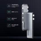 HUB Ugreen CM380 2xUSB-C - HDMI/2xUSB 3.0/SD TF/USB-C PD - pilkas -- MacBook Pro / MacBook Air