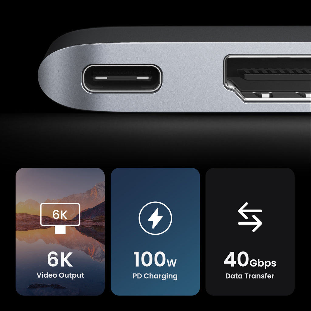 HUB Ugreen CM380 2xUSB-C - HDMI/2xUSB 3.0/SD TF/USB-C PD - pilkas -- MacBook Pro / MacBook Air