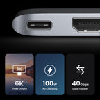 HUB Ugreen CM380 2xUSB-C - HDMI/2xUSB 3.0/SD TF/USB-C PD - pilkas -- MacBook Pro / MacBook Air