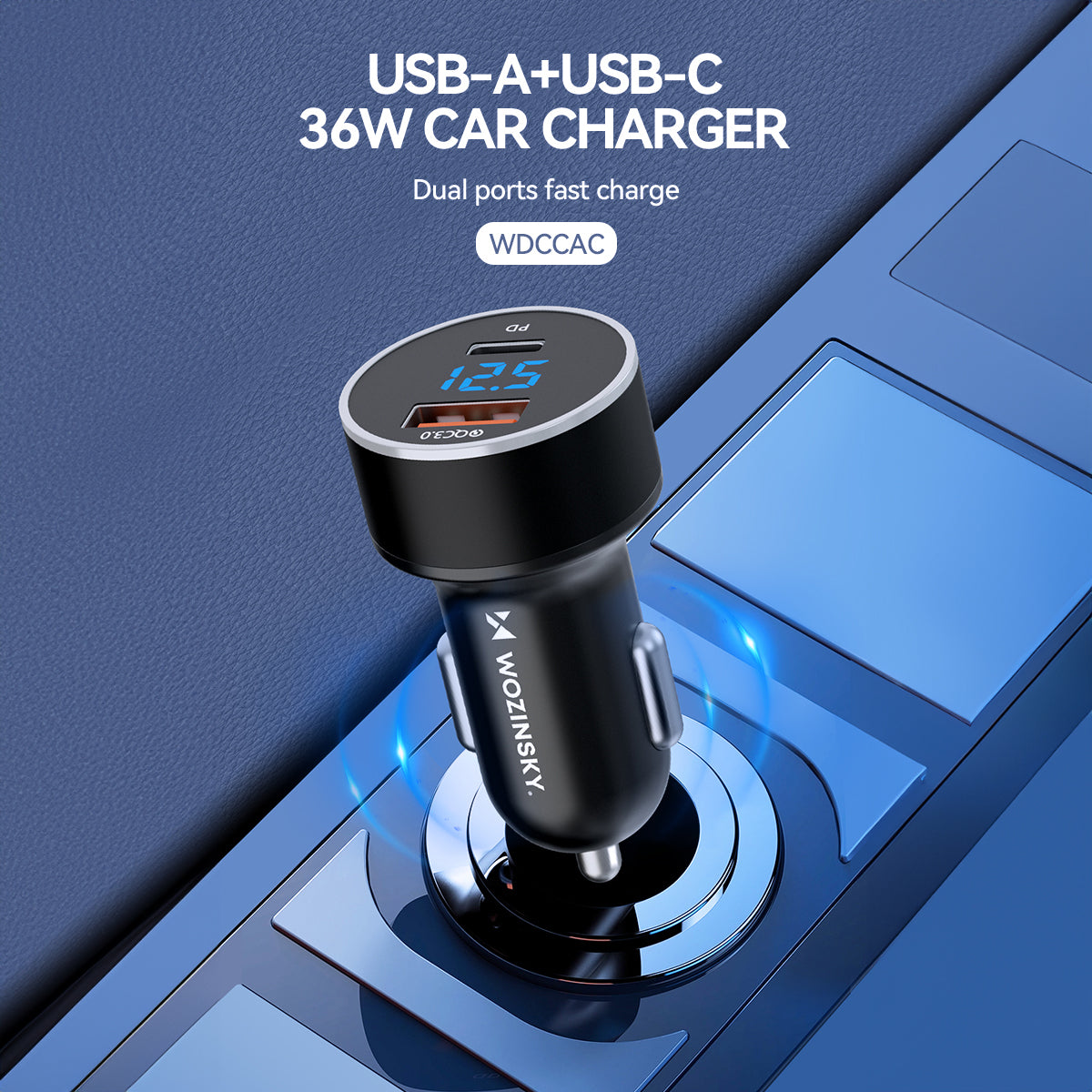 Wozinsky WDCCAC automobilinis įkroviklis USB-C USB-A 36W - juodas