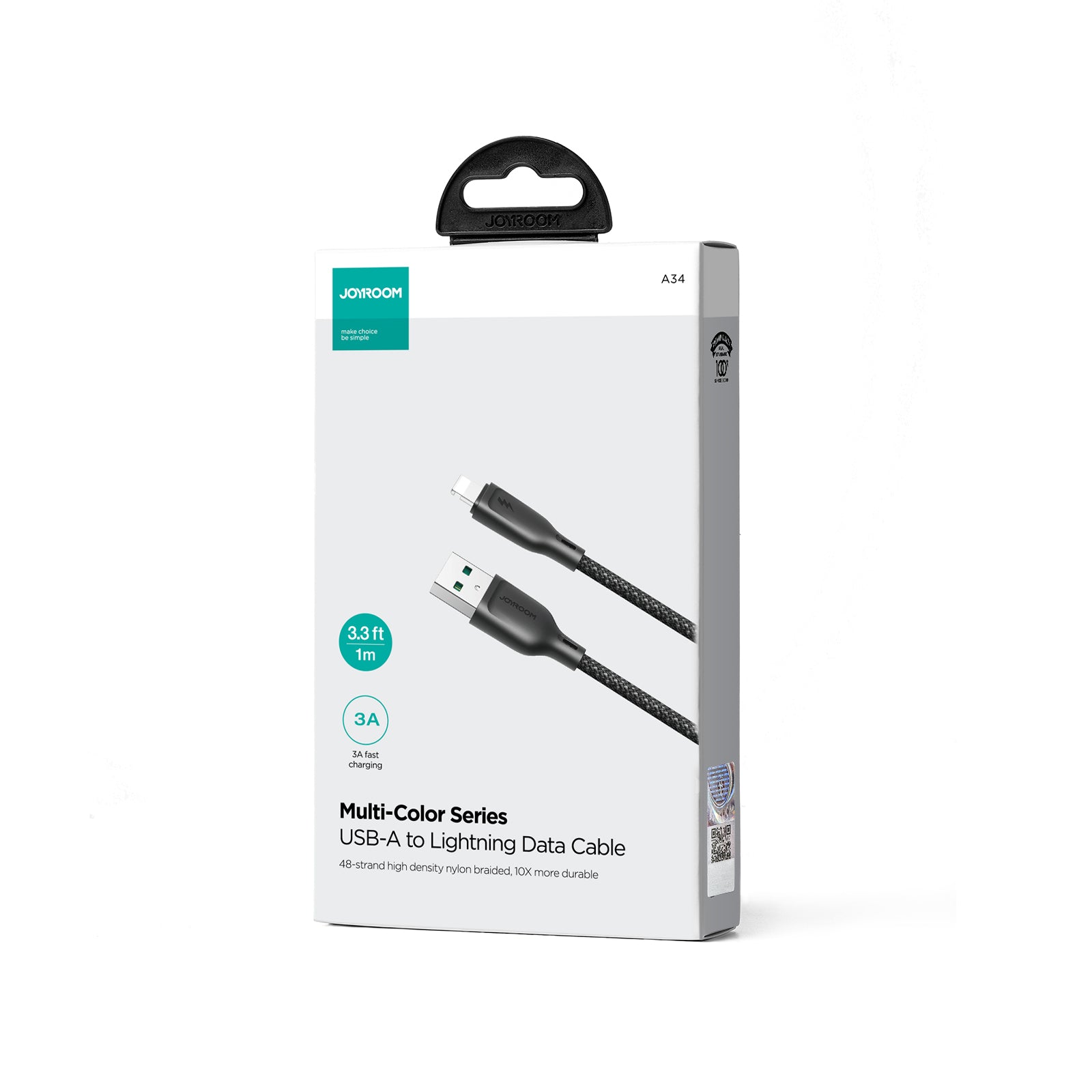 Joyroom laidas Multi-Color Series S-A34 USB-A / Lightning 3A 1m juodas