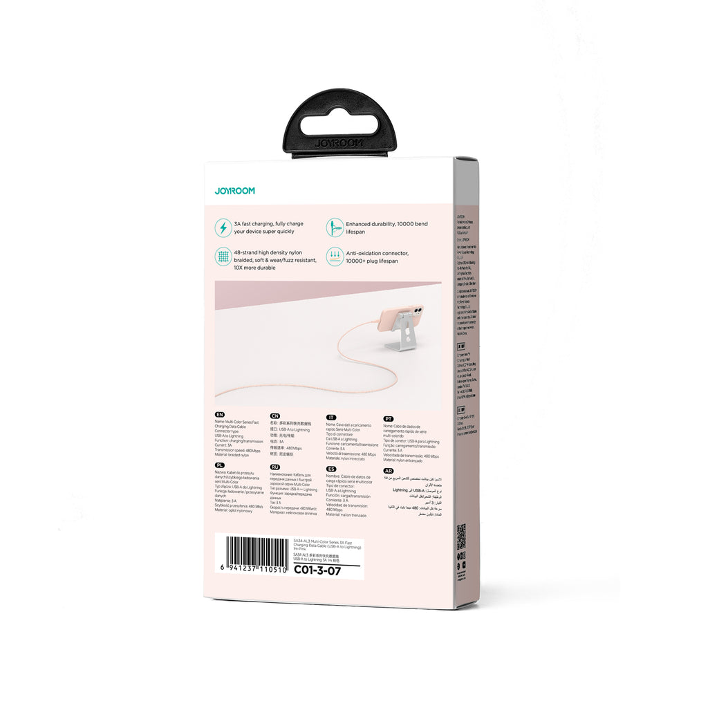 Joyroom laidas Multi-Color Series S-A34 USB-A / Lightning 3A 1m rožinis