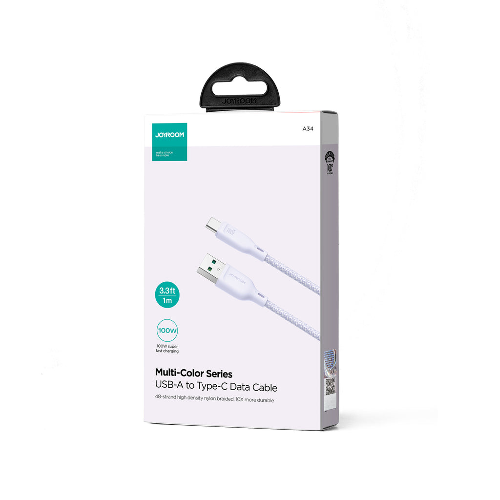 Joyroom laidas Multi-Color Series S-A34 USB-A / USB-C 100W 1m violetinis
