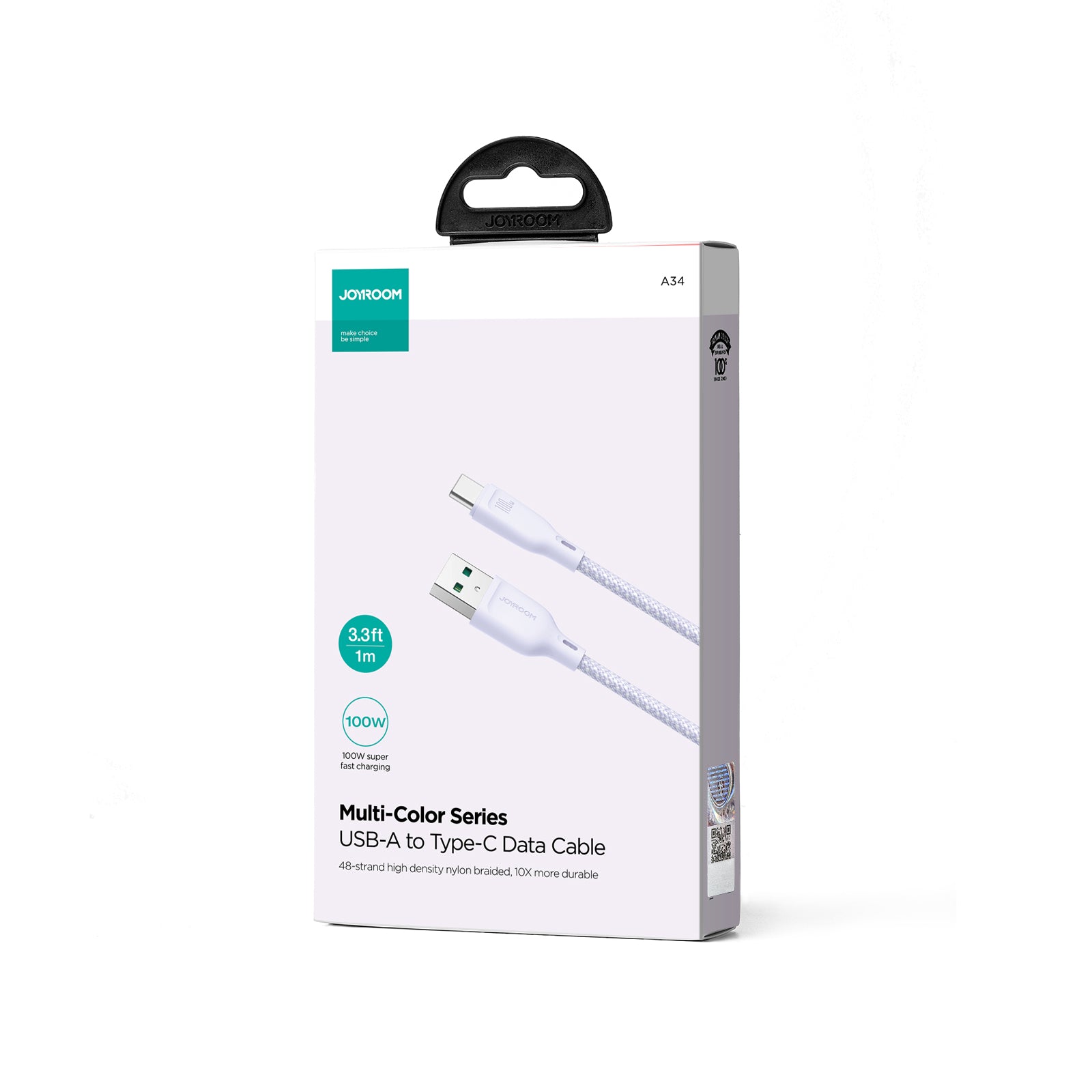 Joyroom laidas Multi-Color Series S-A34 USB-A / USB-C 100W 1m violetinis