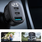 Joyroom JR-CCD04 30W automobilinis įkroviklis 2x USB-C USB-A su ekranu - juodas