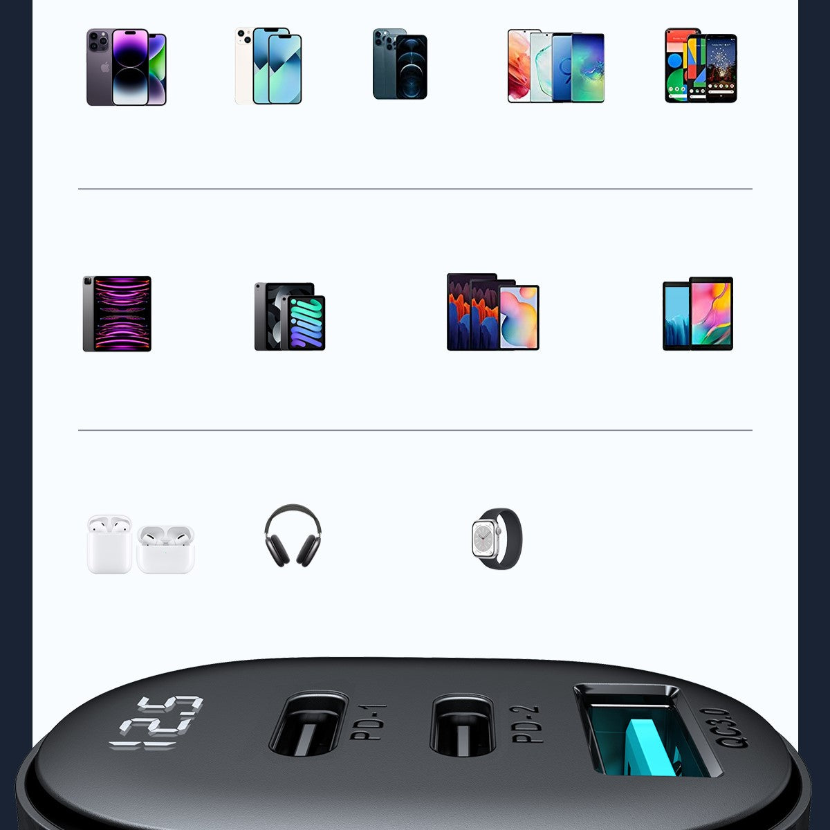 Joyroom JR-CCD04 30W automobilinis įkroviklis 2x USB-C USB-A su ekranu - juodas