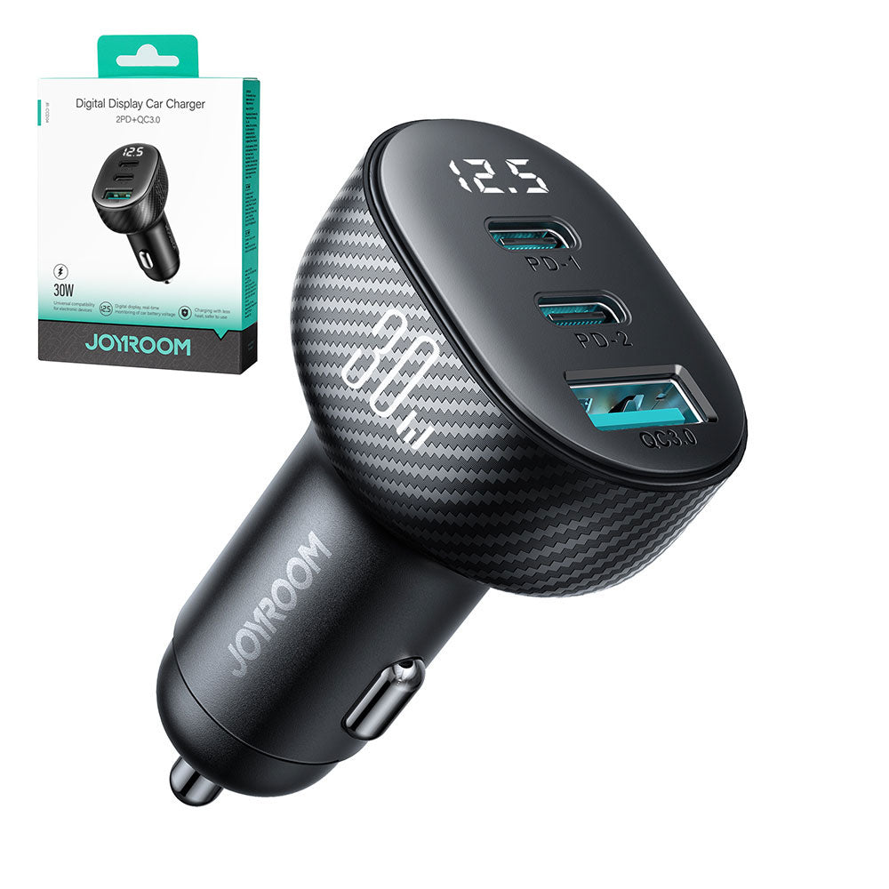 Joyroom JR-CCD04 30W automobilinis įkroviklis 2x USB-C USB-A su ekranu - juodas