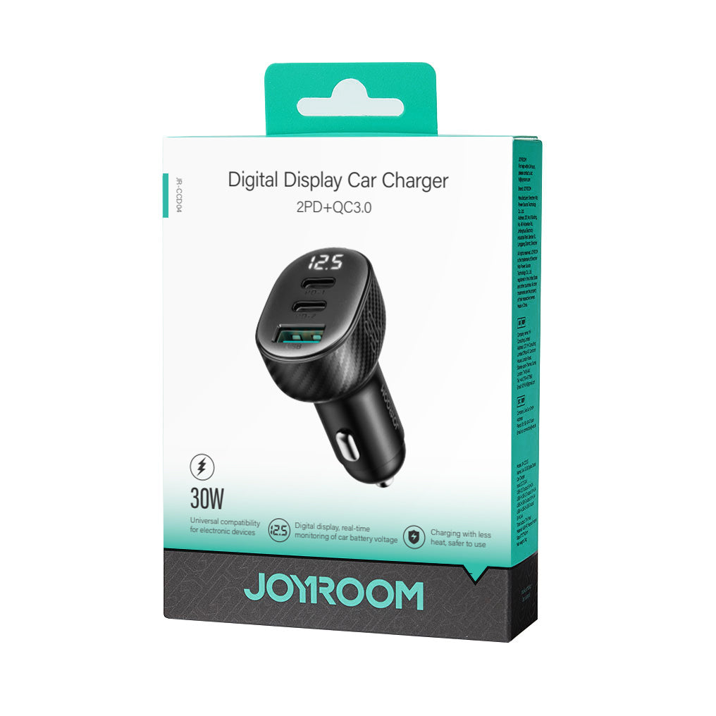 Joyroom JR-CCD04 30W automobilinis įkroviklis 2x USB-C USB-A su ekranu - juodas