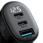 Joyroom JR-CCD04 30W automobilinis įkroviklis 2x USB-C USB-A su ekranu - juodas