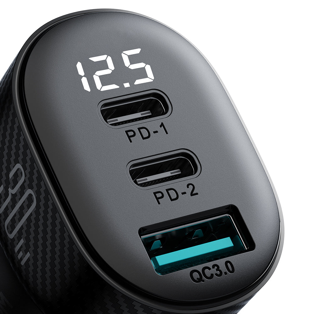 Joyroom JR-CCD04 30W automobilinis įkroviklis 2x USB-C USB-A su ekranu - juodas