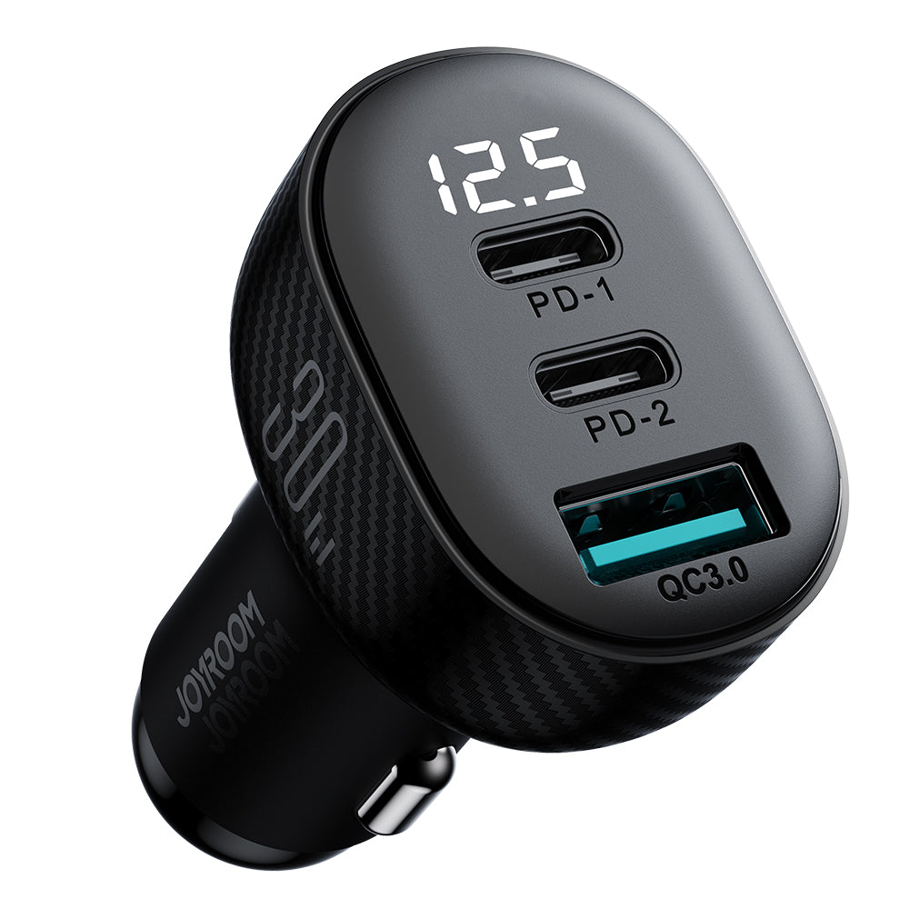 Joyroom JR-CCD04 30W automobilinis įkroviklis 2x USB-C USB-A su ekranu - juodas