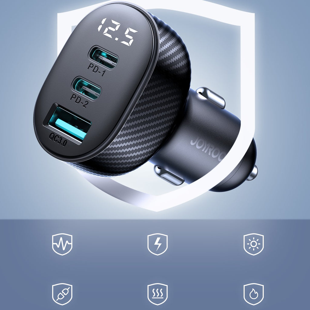 Joyroom JR-CCD04 30W automobilinis įkroviklis 2x USB-C USB-A su ekranu - juodas
