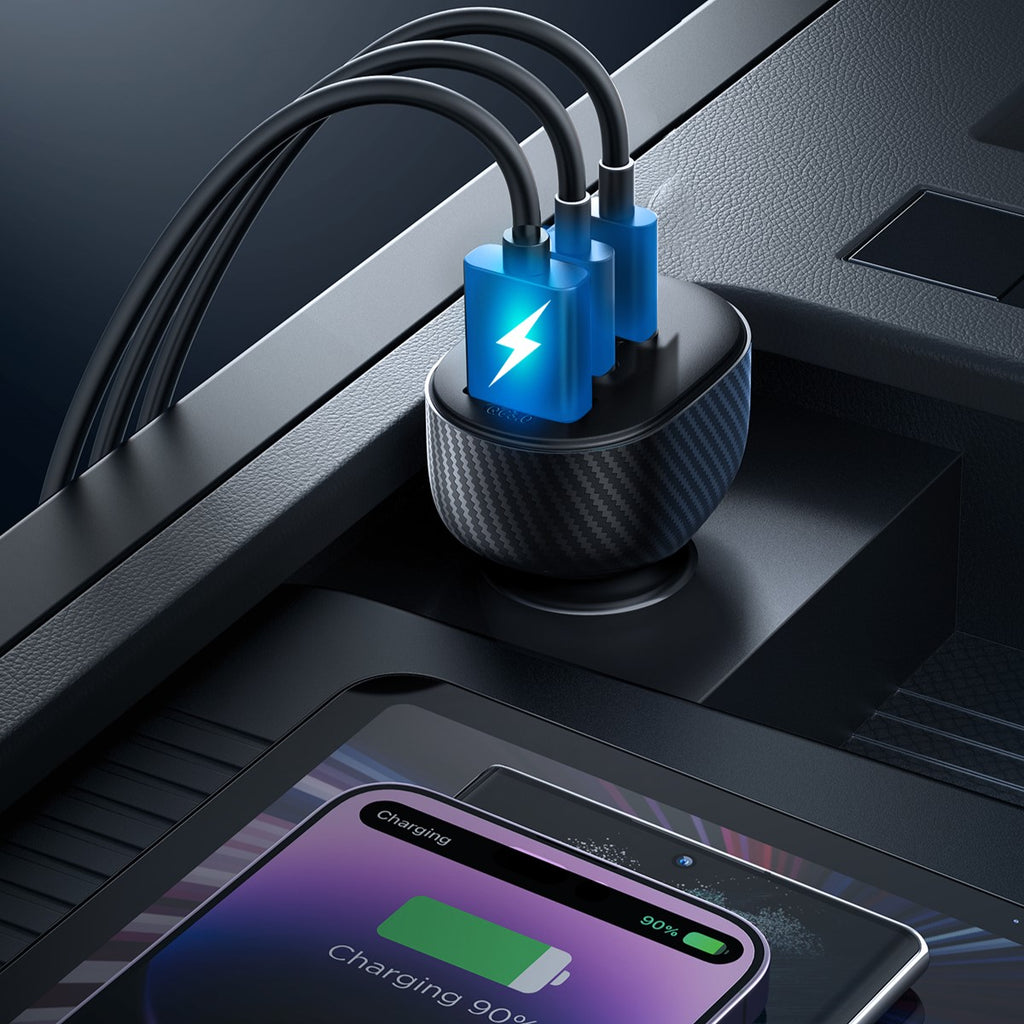 Joyroom JR-CCD04 30W automobilinis įkroviklis 2x USB-C USB-A su ekranu - juodas