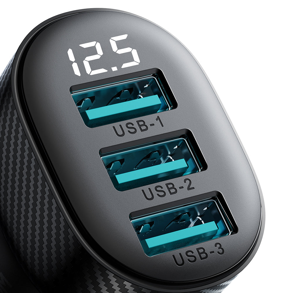 Joyroom JR-CCD03 3.4A automobilinis įkroviklis su ekranu 3x USB-A - juodas
