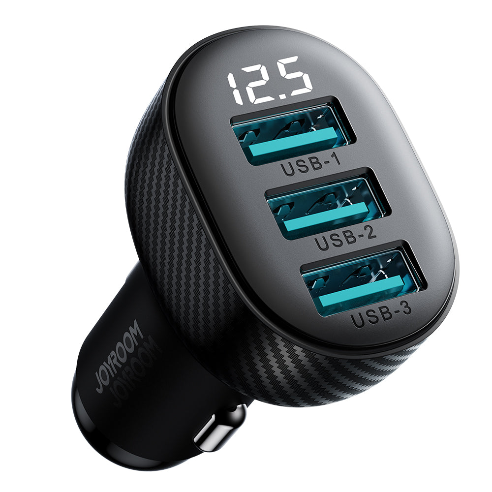 Joyroom JR-CCD03 3.4A automobilinis įkroviklis su ekranu 3x USB-A - juodas