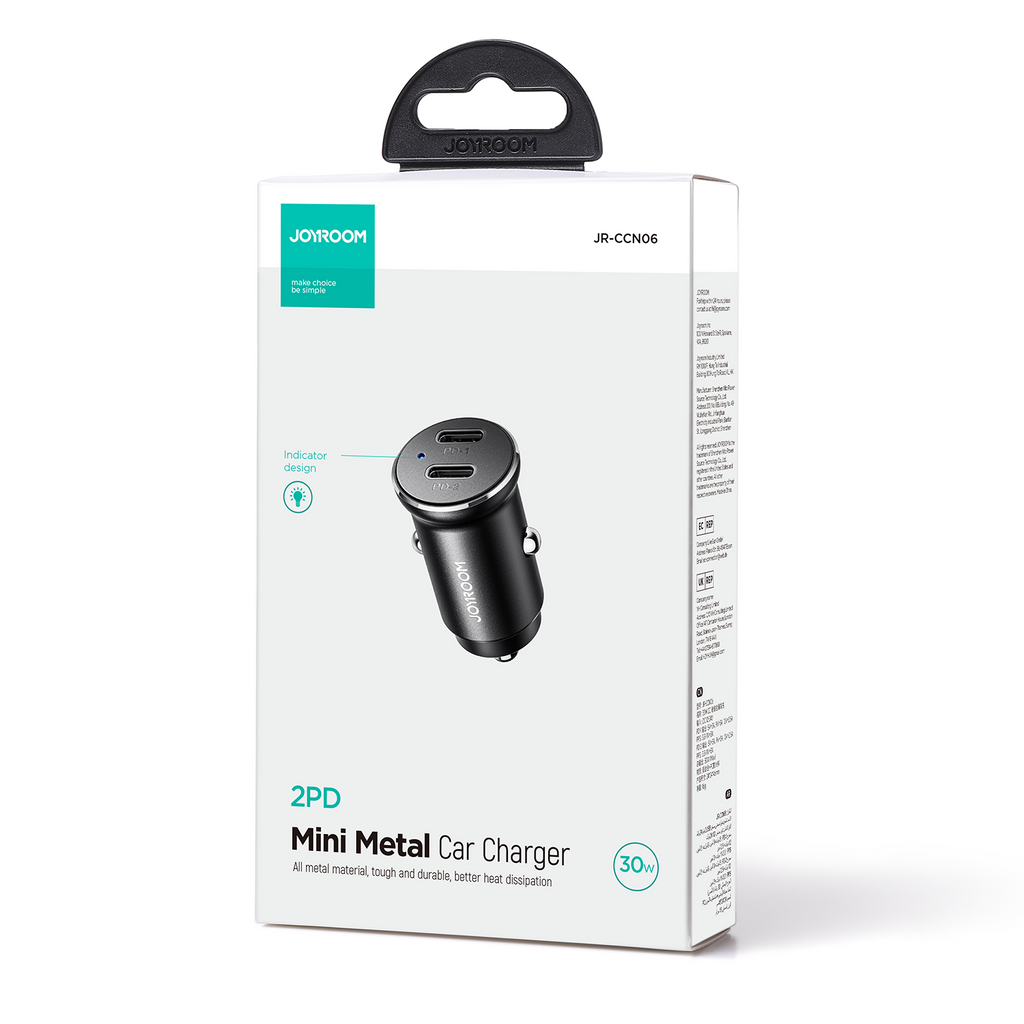 Joyroom JR-CCN06 30W 2x USB-C metalinis mini automobilinis įkroviklis - juodas