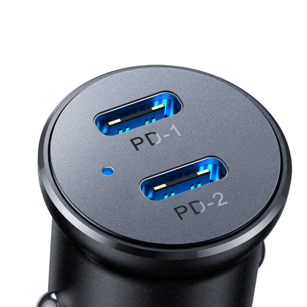 Joyroom JR-CCN06 30W 2x USB-C metalinis mini automobilinis įkroviklis - juodas