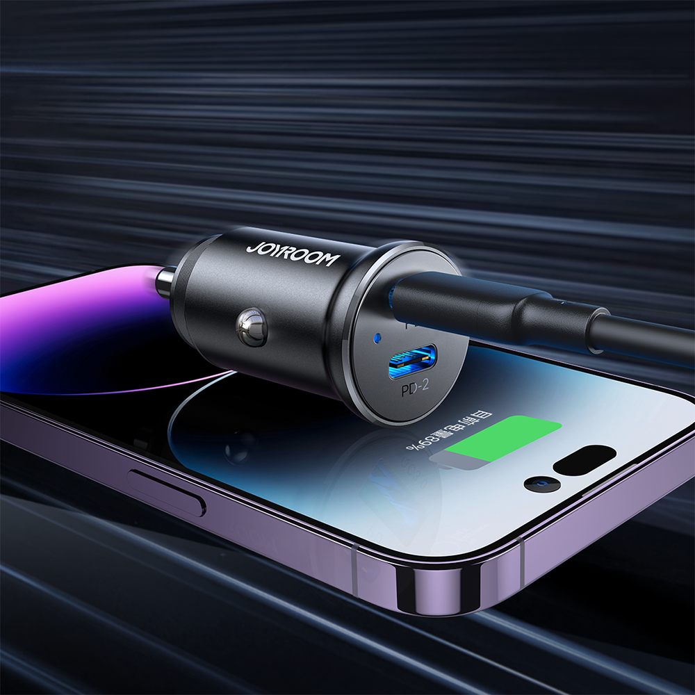 Joyroom JR-CCN06 30W 2x USB-C metalinis mini automobilinis įkroviklis - juodas