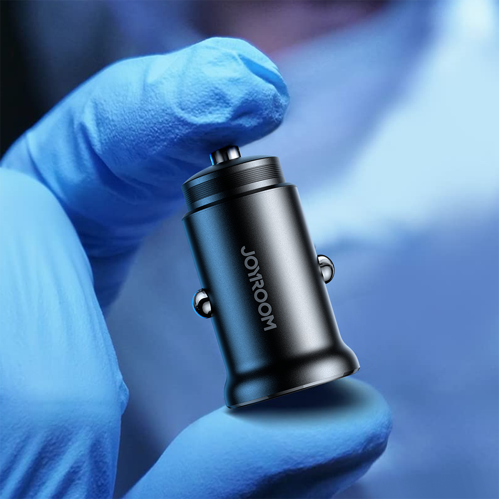Joyroom JR-CCN06 30W 2x USB-C metalinis mini automobilinis įkroviklis - juodas