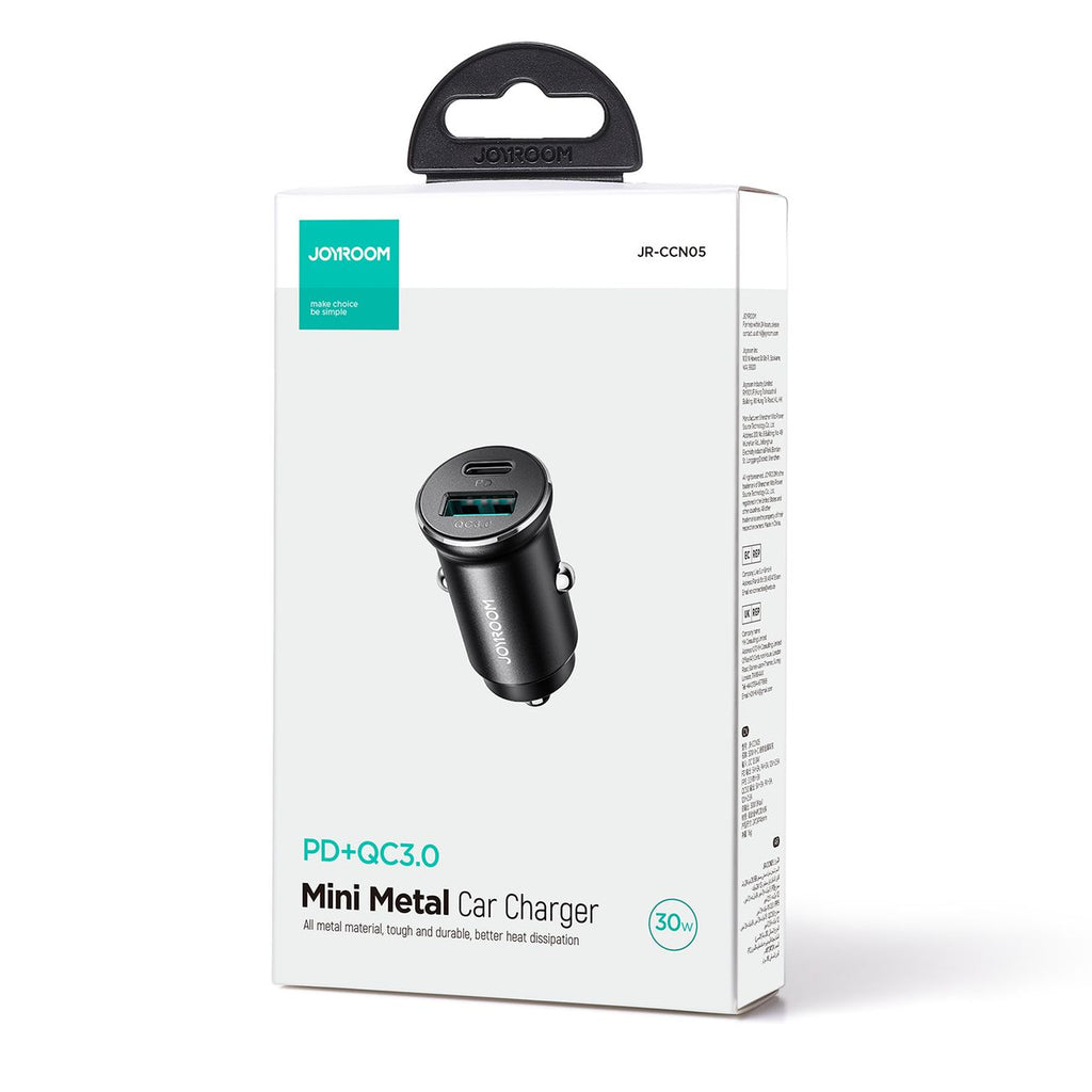 Joyroom JR-CCN05 30W USB-A USB-C mini automobilinis įkroviklis - juodas