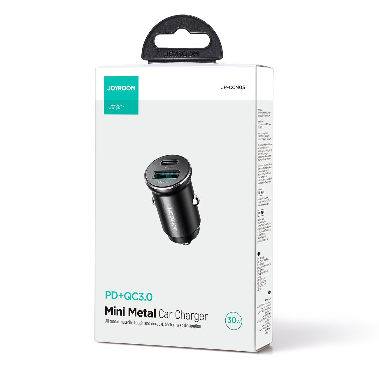 Joyroom JR-CCN05 30W USB-A USB-C mini automobilinis įkroviklis - juodas