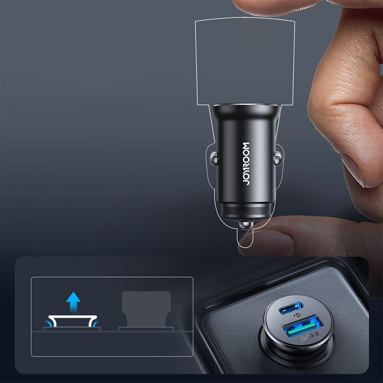 Joyroom JR-CCN05 30W USB-A USB-C mini automobilinis įkroviklis - juodas