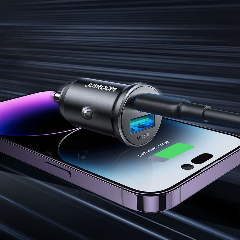 Joyroom JR-CCN05 30W USB-A USB-C mini automobilinis įkroviklis - juodas