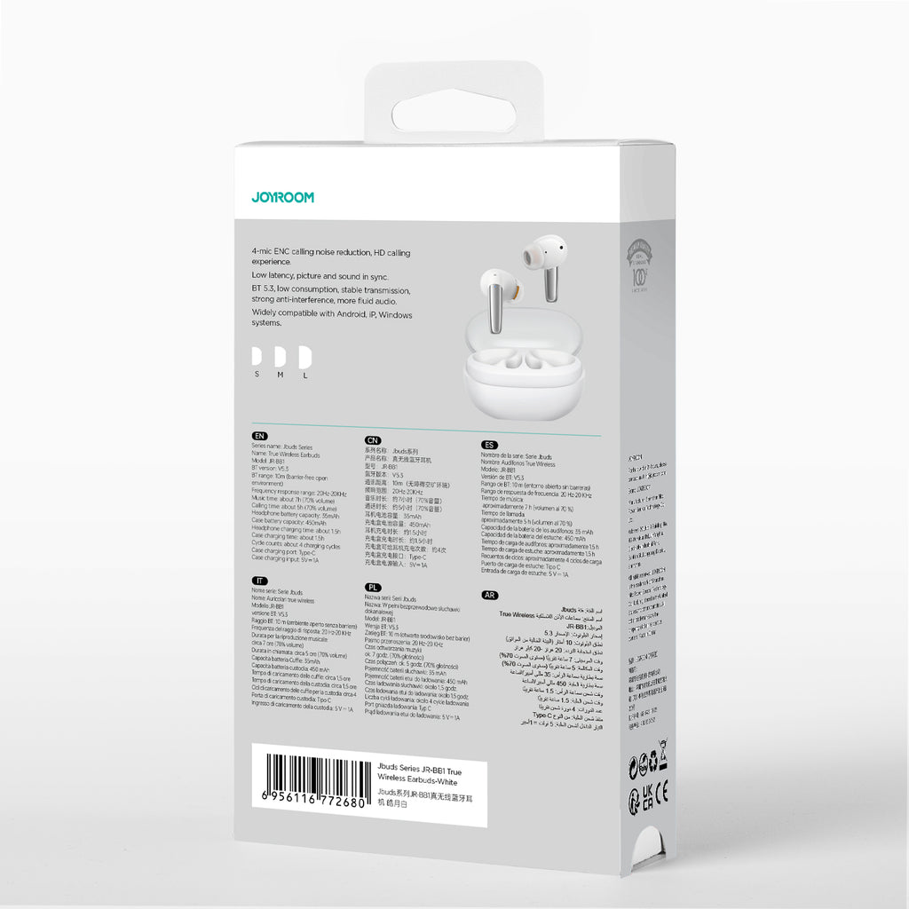 Joyroom Jbuds Series JR-BB1 TWS belaidės į ausis įdedamos ausinės – baltos