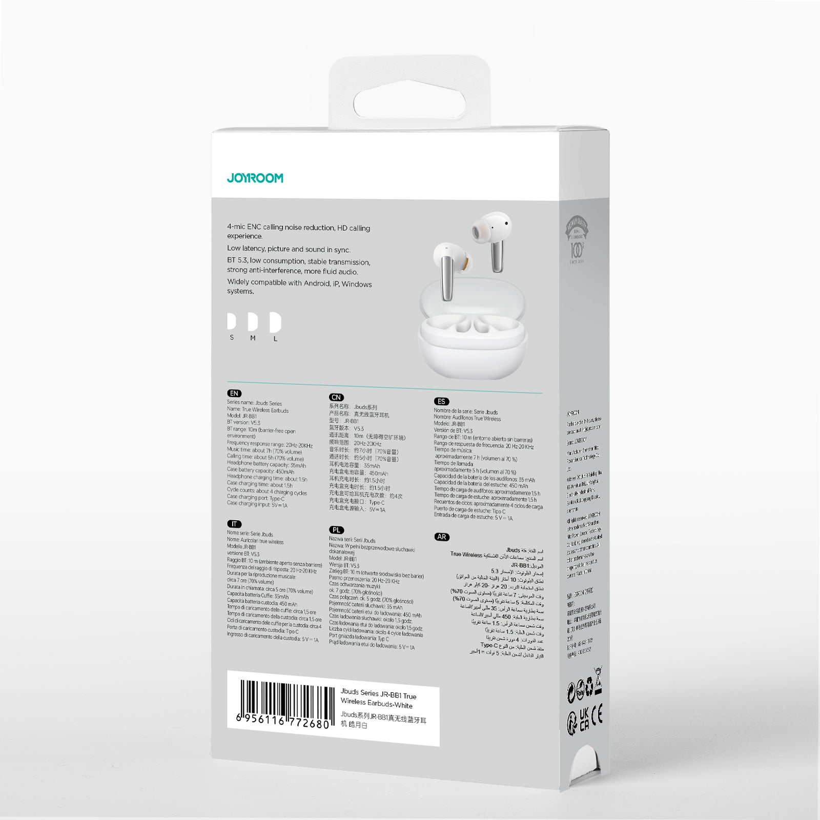 Joyroom Jbuds Series JR-BB1 TWS belaidės į ausis įdedamos ausinės – baltos